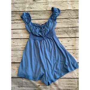 Blue Blush Los Angeles Smocked Romper Blue Ruffle Sleeve Tie Front Small